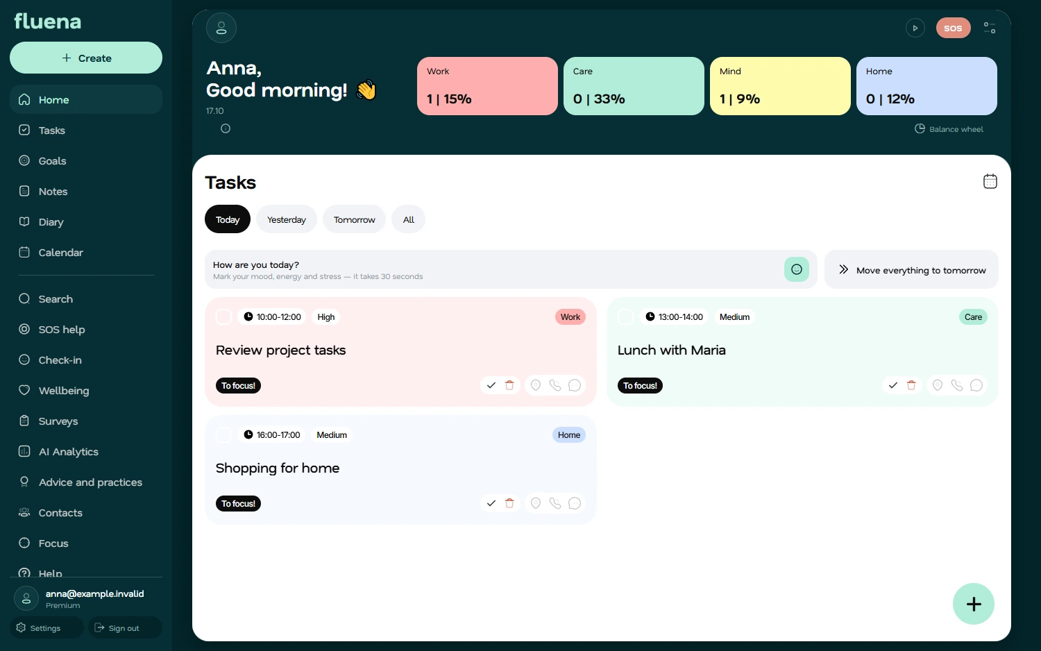 Fluena in a desktop browser
