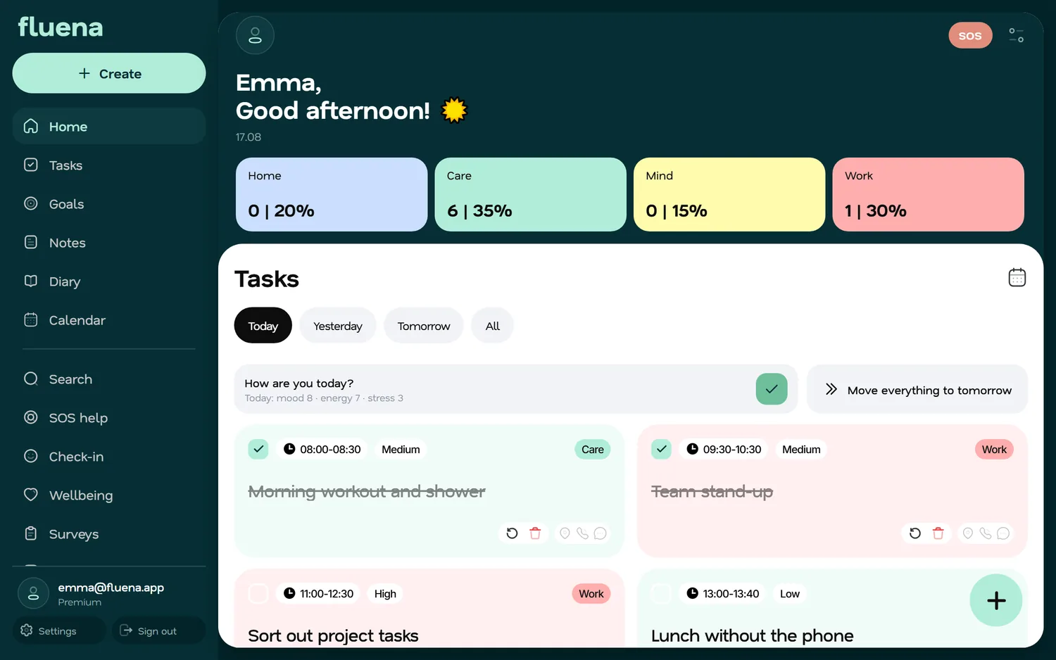 Fluena in a desktop browser